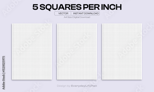 5 Squares Per Inch Graph Paper – Printable A4 Grid Template | Vector Digital Download for Drawing, Math, and Design
