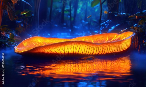 Glowing leaf in mystical forest, reflecting water, fantasy art, for game design