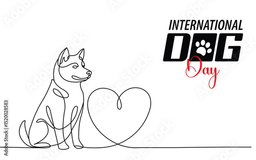 International dog day, continue line art style vector illustration.