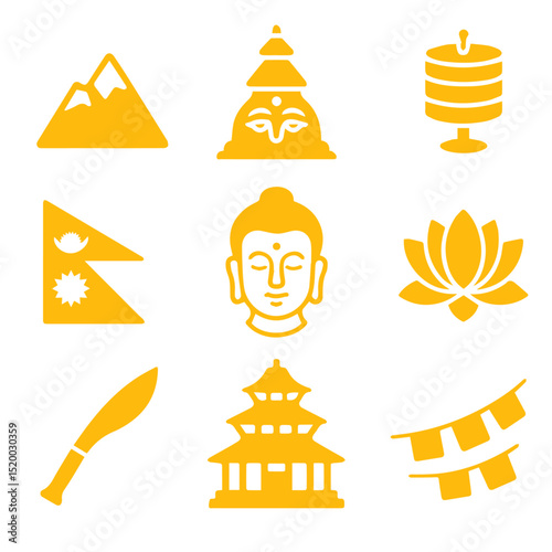 vector isolated yellow color nepal traditional cultural symbols
