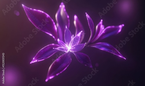 Glowing purple flower, dark background, digital art, website design