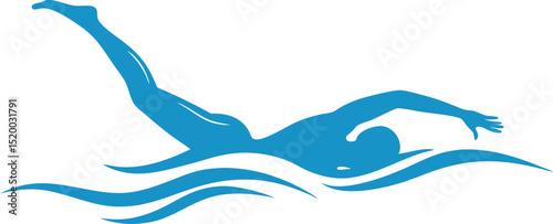 Silhouettes of a dolphin and a whale swimming in the ocean with waves in a blue vector art style