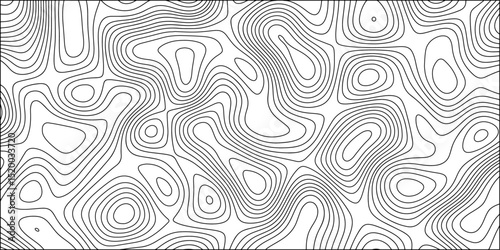 Abstract topographic contour pattern  in black and white, composed of densely packed, irregular concentric lines. Minimalistic and mathematical, often seen in science visuals, mapping aesthetics.
