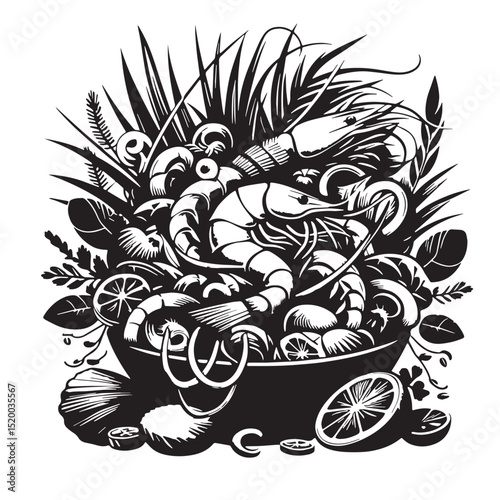 Black Ceviche Silhouette Vector, High Quality Illustration on White Background