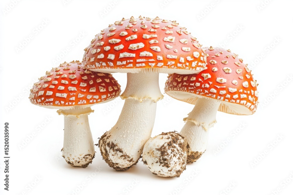Obraz premium Three amanita muscaria mushrooms isolated on transparent background
