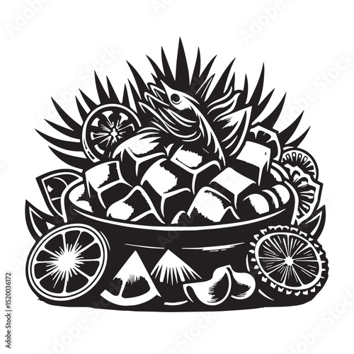 Black Ceviche Silhouette Vector, High Quality Illustration on White Background