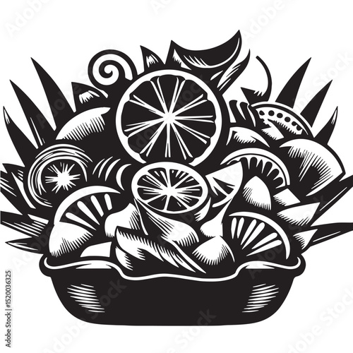 Black Ceviche Silhouette Vector, High Quality Illustration on White Background