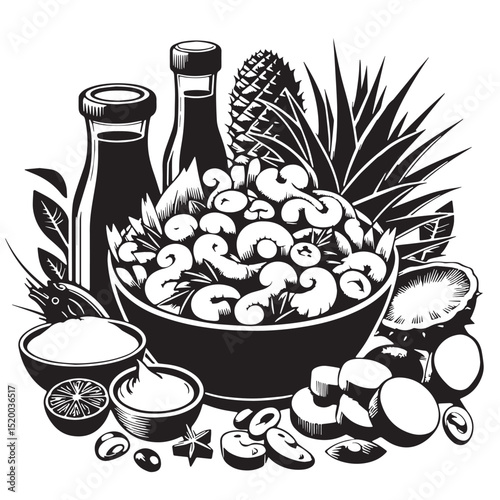 Black Ceviche Silhouette Vector, High Quality Illustration on White Background