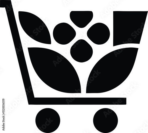 Minimalist black silhouette vector illustration of a wheeled basket design