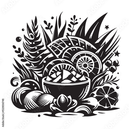 Black Ceviche Silhouette Vector, High Quality Illustration on White Background