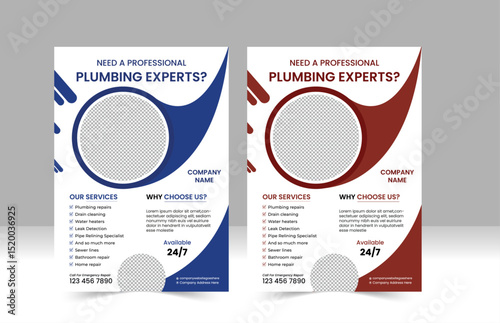 Professional plumbing services flyer or poster template design, Plumbing house service poster template design,  A4 size flyer design corporate clean and modern plumbing template design