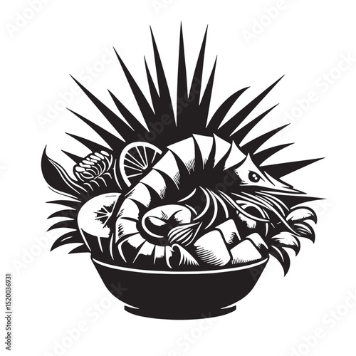 Black Ceviche Silhouette Vector, High Quality Illustration on White Background