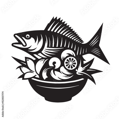 Black Ceviche Silhouette Vector, High Quality Illustration on White Background