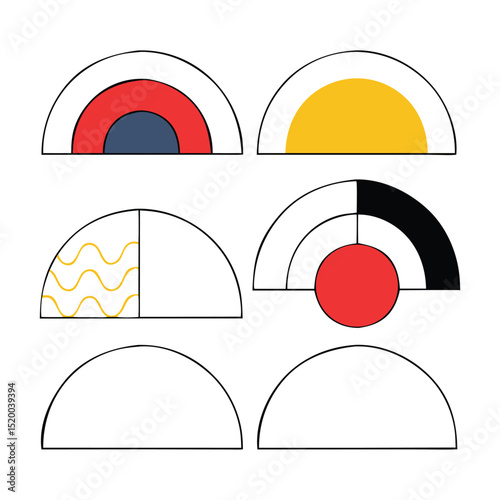 Modern geometric art collection featuring semicircles in vibrant colors and minimalist design