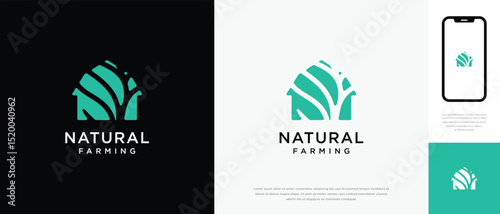 Nature tree farm house logo design. Nature leaf farm logo template. Farming and ranch logo symbol icon	