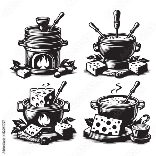 Black Cheese Fondue Silhouette Vector, High Quality Illustration on White Background