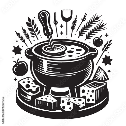 Black Cheese Fondue Silhouette Vector, High Quality Illustration on White Background