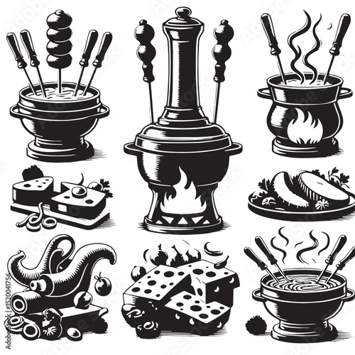 Black Cheese Fondue Silhouette Vector, High Quality Illustration on White Background