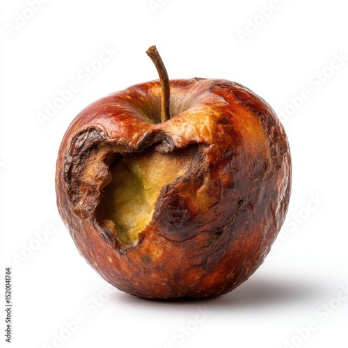 Rotten apple with bite isolated on white background