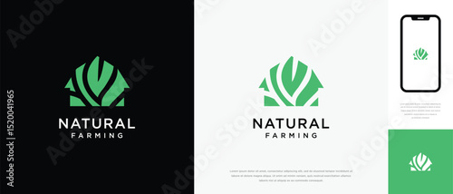 Nature tree farm house logo design. Nature leaf farm logo template. Farming and ranch logo symbol icon	