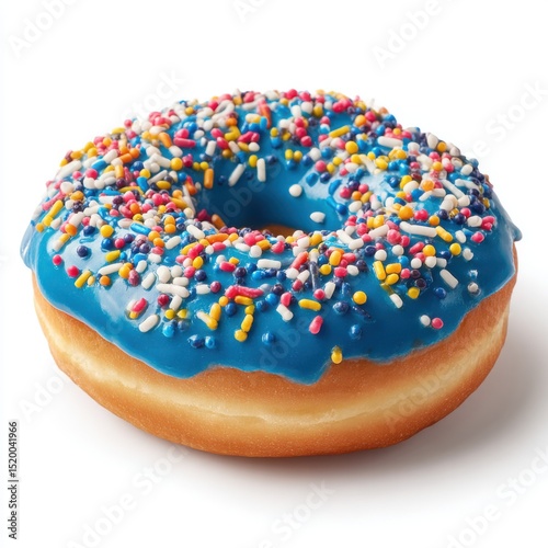 Blue glazed donut with sprinkles isolated on white background