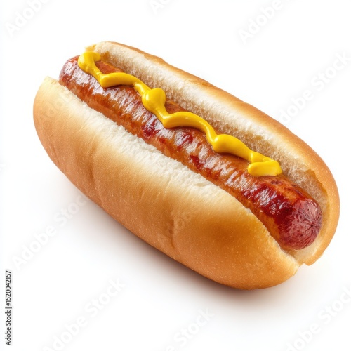 Hot dog with mustard isolated on white background