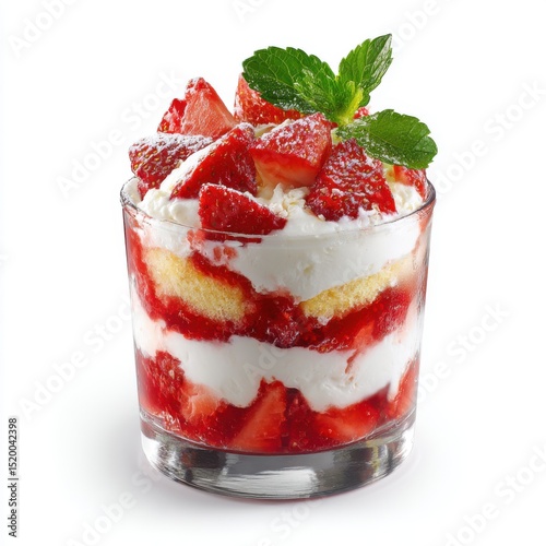 Delicious strawberry trifle dessert isolated on white background