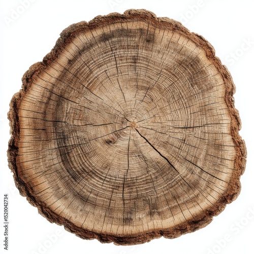Cross section of tree trunk isolated on white background
