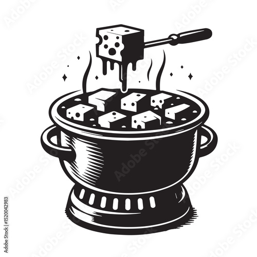 Black Cheese Fondue Silhouette Vector, High Quality Illustration on White Background