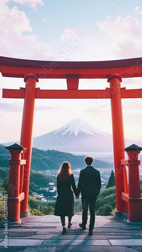Wallpaper Mural otorri gate view, mt fuji scenery, couple at mt fuji, scenic outdoor clip, beautiful japan landscapes, romantic nature moment, iconic mt fuji, picturesque otorri gate, stunning mountain backdrop, sere Torontodigital.ca