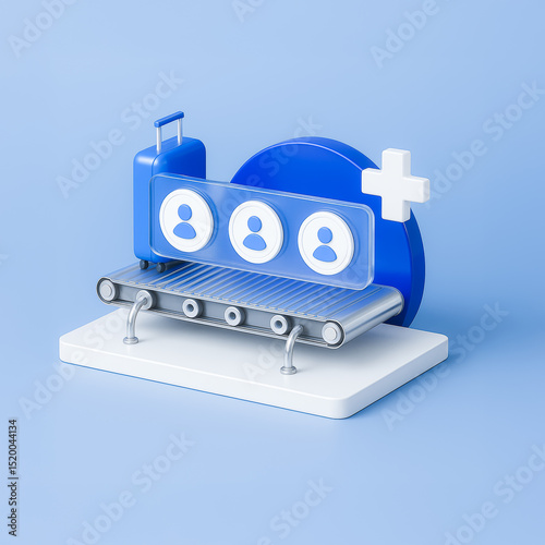 User Onboarding Automation Icon – 3D Conveyor System with Profiles