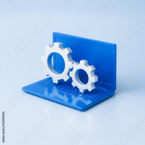System Settings and Configuration – 3D Gears Icon on Laptop