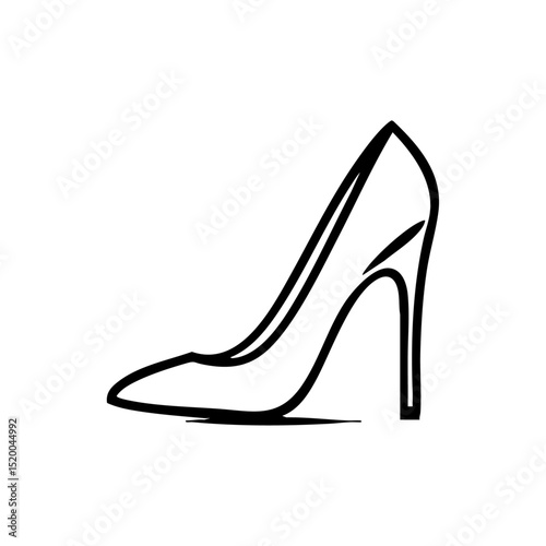 Minimalist vector of a high heel shoe in line art, symbolizing elegance, femininity, and fashion.

