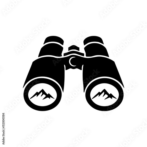 Vector binoculars icon with mountains in lens reflection.

