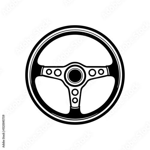 Vector logo of a vintage sports car steering wheel with circular holes.

