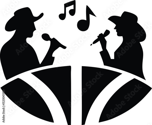 Silhouette design of a country music performance featuring musicians and crowd