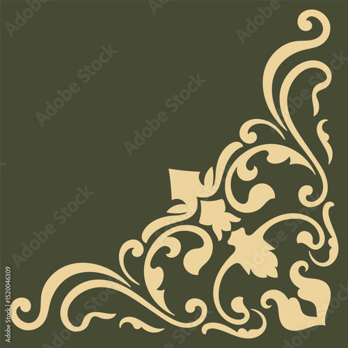 Golden vintage corner green background. Luxury paper corner. Graphic elements.