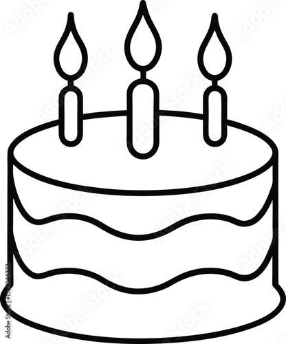 birthday cake with candles icon line art vector illustration on transparent background