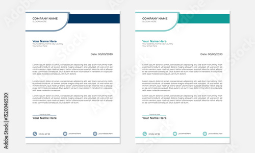 Clean and professional corporate company business letterhead template design with blue and green color variation bundle