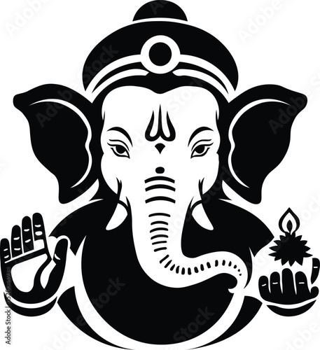 Lord Ganesh black and white silhouette head worship of Ganpati illustration graphic art  