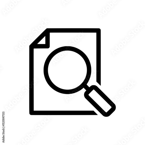 outline icon of magnifying glass over a document, symbolizing the action of searching or detailed information analysis