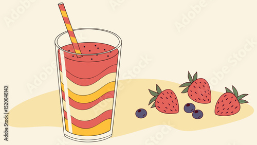 Delicious strawberry blueberry smoothie glass isolated