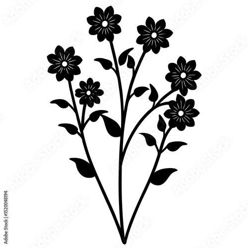 Elegant black silhouette flower bouquet illustration