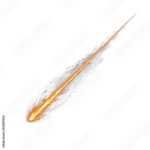 Fiery meteor trail effect isolated on transparent background