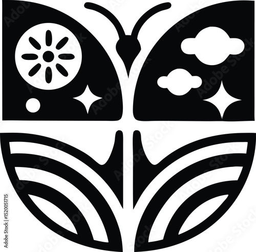 Stunning black silhouette of a lush garden design perfect for creative projects