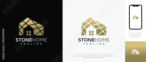 Stone house building logo design. Stone house logo icon made with lines	
