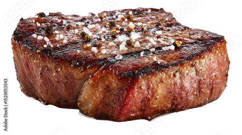 Grilled Steak: A perfectly seared steak seasoned with salt and pepper, showcasing a delicious crust and juicy interior.