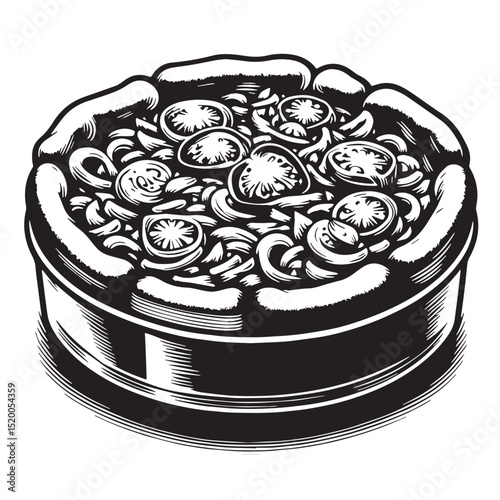 Black Chicago Deep Dish Pizza Silhouette Vector, High Quality Illustration on White Background
