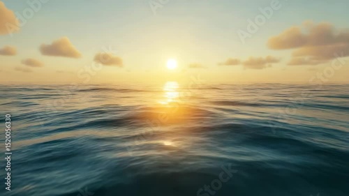 Serene ocean waves reflecting sunset over horizon with clouds  
