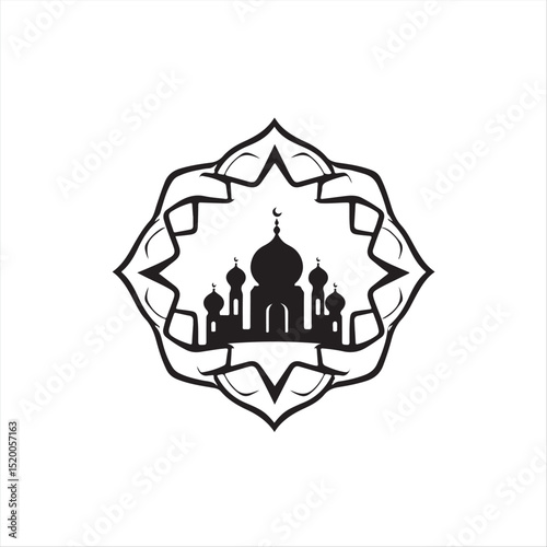 Elegant Mawlid logo black and white vector silhouette on white background. Geometric, clean lines, balanced symmetry, and visual clarity define this timeless design.